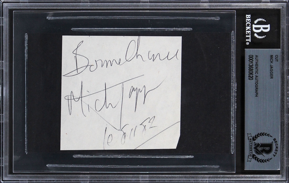 The Rolling Stones: Mick Jagger Signed 2.75" x 3" Sheet with "Bonne Cherie" Inscription (Beckett/BAS Encapsulated)