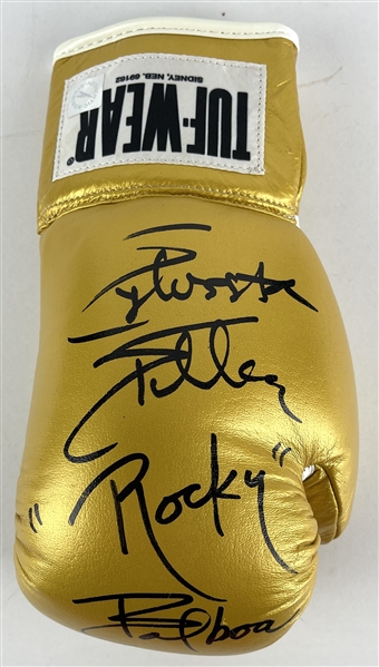 Sylvester Stallone Signed Gold Tuf-Wear Boxing Glove with "Rocky Balboa" Inscription (ASI COA & Beckett/BAS LOA)