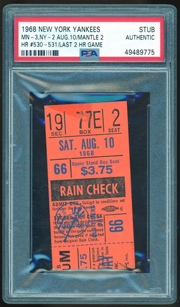 1968 NY Yankees Ticket Stub:: Mantle w/ Final 2 Game HRs (PSA/DNA)