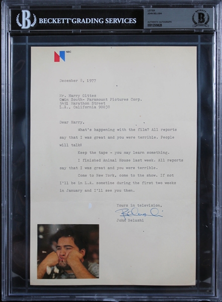 John Belushi Signed Typed Letter on NBC Letterhead with "Animal House" Reference! (Beckett/BAS Encapsulated)