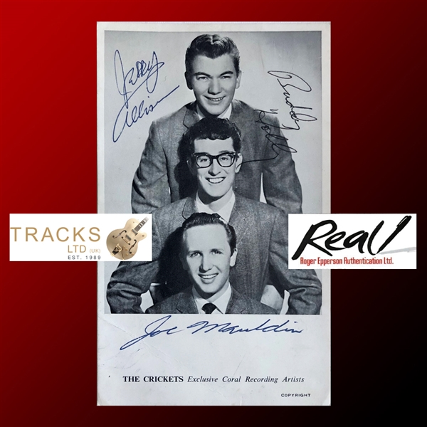 Buddy Holly & The Crickets Signed Coral Records Promotional Card - Signed at The Groups First Ever UK Performance! (Tracks UK & Epperson/REAL LOAs)
