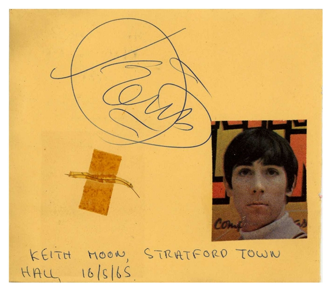 The Who: Keith Moon 1965 Autograph With Hair Clipping Stratford London (UK) (Tracks COA) 
