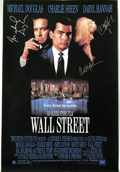 Wall Street: Douglas, Sheen & Hannah In-Person Cast-Signed 27” x 40” Movie Poster (3 Sigs) (JSA Authentication) 