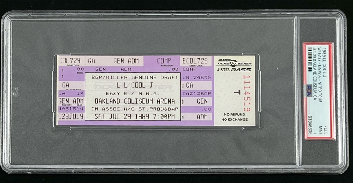 LL Cool J, Eazy E, N.W.A. 1989 Original Concert Ticket w/ Mint 9 Grade! (PSA/DNA Encapsulated)