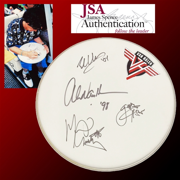 Van Halen Group Signed 13-Inch REMO Drumhead with EXACT Photo Proof! (JSA LOA)