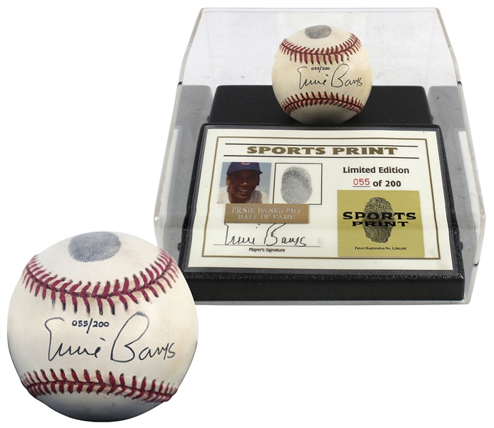 Ernie Banks Signed Limited Edition ONL Baseball with Original Thumbprint in Custom Display (Beckett/BAS COA)