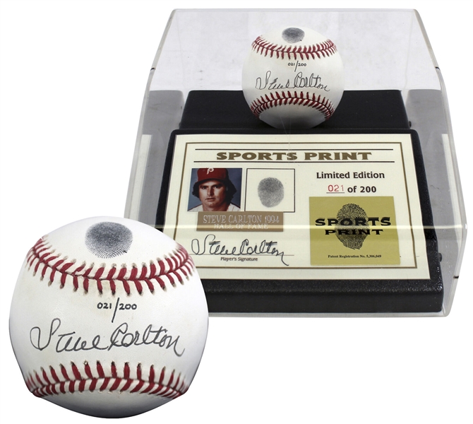 Steve Carlton Signed Limited Edition ONL Baseball with Original Thumbprint in Custom Display (Beckett/BAS COA)