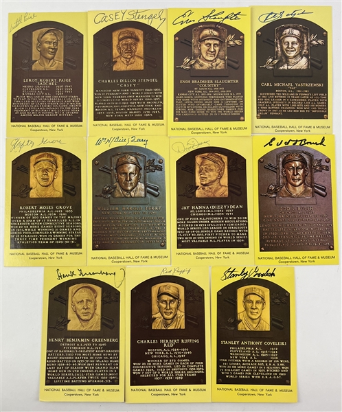 Baseball Lot of 11 Signed HOF Plaque Postcard Lot with Paige, Slaughter, Stengel, & More! (Beckett/BAS)(Third Party Guaranteed)