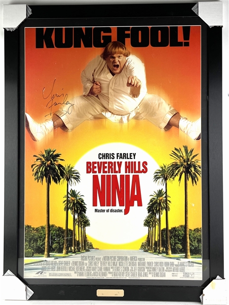 Chris Farley Signed Full Size "Beverly Hills Ninja" Poster in Framed Display (Beckett/BAS LOA)