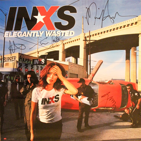 INXS Group Signed 24” x 24” “Elegantly Wasted” Poster (5 Sigs) (ACOA Authentication)