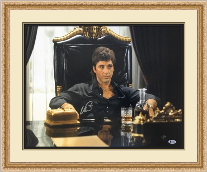 Al Pacino Signed 16" x 20" Scarface Photo in Custom Frame (Beckett/BAS Witnessed)