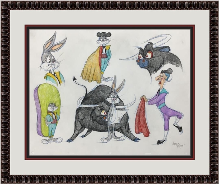 Virgil Ross Signed & Drawn Original Toro the Bull & Bugs Bunny Model Sheet (Third Party Guaranteed)