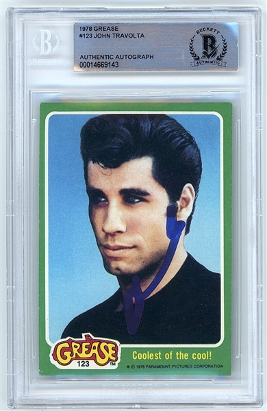 Grease: John Travolta Signed 1978 Trading Card #123 (Beckett/BAS Encapsulated)