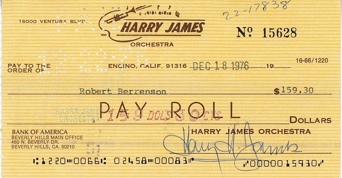 Harry James Signed Check (PSA Authentication)