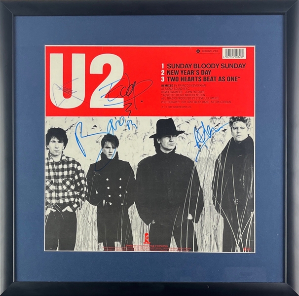 U2 Group Signed & Framed "Sunday Bloody Sunday" Album Cover (Third Party Guaranteed)