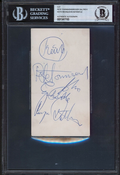 The Who Group RARE Signed 3" x 5.5" Fan Club Card with Keith Moon! (Beckett/BAS Encapsulated)