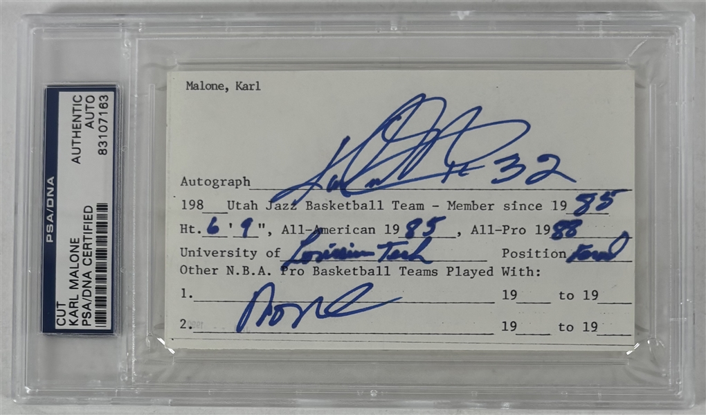 Karl Malone Signed 3" x 5" Utah Jazz Sheet (PSA/DNA Encapsulated)