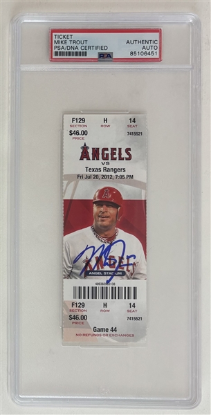 Mike Trout Signed 2012 Angels Vs. Rangers Ticket :: Rookie Year, HR #15! (PSA/DNA Encapsulated)