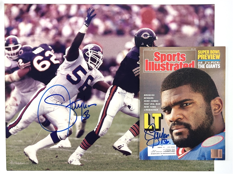 Lawrence Taylor Lot with Signed 16" x 20" Color Photo & Signed Sports Illustrated Magazine (Third Party Guaranteed)