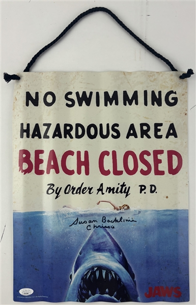 Jaws: Susan Backlinie Signed "No Swimming, Beach Closed" Sign (JSA)