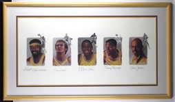 LA Lakers Basketball Greats: Chamberlain, Johnson, Jabbar, West & Baylor Multi-Signed Ltd. Ed. Lithograph (Third Party Guaranteed)