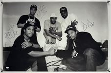 N.W.A. Group Signed 36" x 24" Promotional Poster with Dr. Dre, Ice Cube & DJ Yella (JSA LOA)