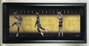Michael Jordan, Larry Bird & Magic Johnson Signed & Framed Legends of Basketball Limited Edition Print (#4/500)(UDA COA)