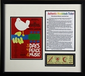 Original 1969 Woodstock Three Day Ticket in Commemorative Framed Display