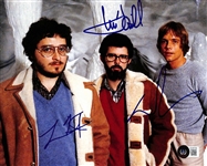 Star Wars Empire Strikes Back Signed 8" x 10" Color Photo w/Lucas, Hamill and Kasdan (Beckett/BAS LOA)(Grad Collection)