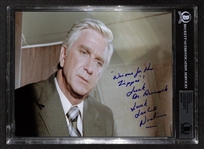 Leslie Nielsen Signed & Inscribed 8" x 10" Color Photo from "Airplane" with Handwritten Quote (Beckett/BAS GEM MINT 10)(Grad Collection)