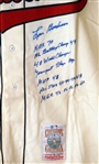 Lou Boudreau Signed Mitchell & Ness Jersey with 7 Hand Written Stats! (PSA/DNA)