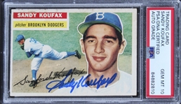 Sandy Koufax RARE Signed 1956 Topps 2nd Year Vintage Baseball Card with GEM MINT 10 Autograph (PSA/DNA Encapsulated)