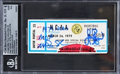 1979 NBA Finals Historic Bird vs Magic Game Ticket with GEM MINT 10 Autographs (Beckett/BAS Encapsulated)
