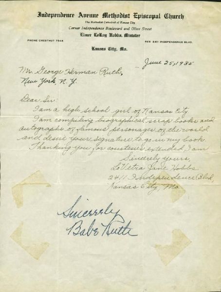 Babe Ruth Choice Vintage Signature on Autograph Request Letter (PSA/DNA)