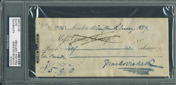 Charles Dickens Handwritten & Signed Bank Check (PSA/DNA Encapsulated)