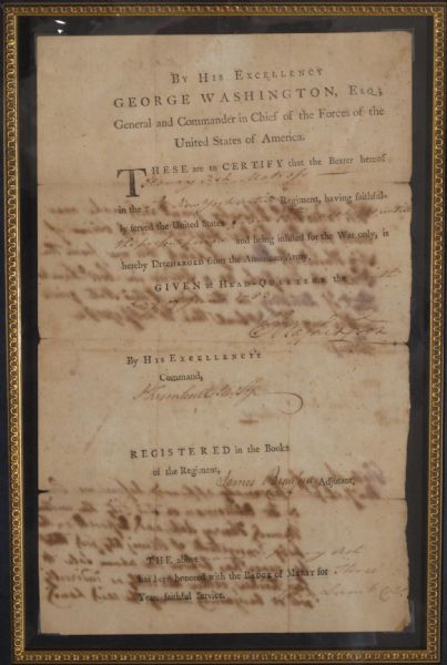 President George Washington Signed Military Discharge in Beautiful Framed Display (PSA/DNA)