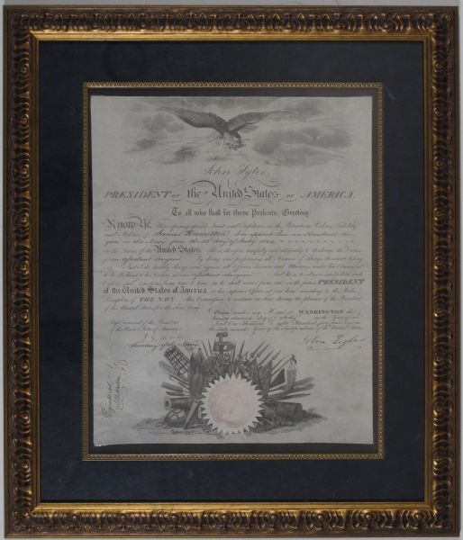 President John Tyler Signed Military Appointment in Custom Framed Display (PSA/DNA)