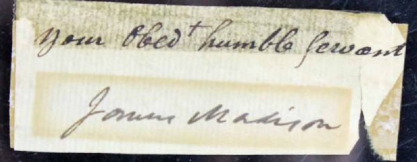 James Madison Signed 2.75" x 1" Document Clipping (PSA/DNA)