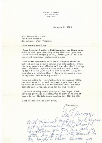 Gene Tunney Signed Typed Letter