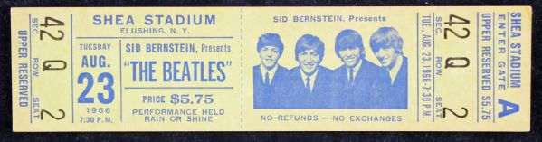 Beatles Rare 1966 Shea Stadium Near-Mint Unused Ticket