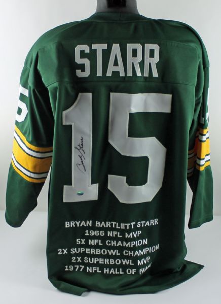 Bart Starr Signed Green Bay Packers Vintage Style Stat Jersey (PSA/DNA)