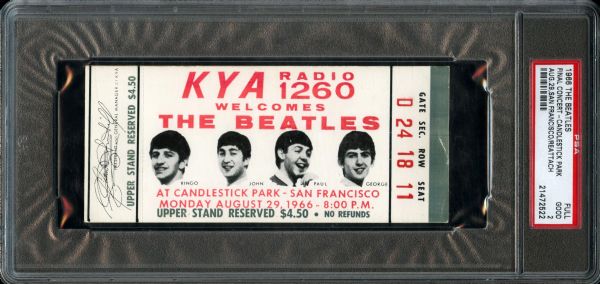 The Beatles 1966 Candlestick Park Unused Last Concert Ticket! (PSA Encapsulated)