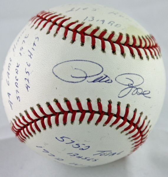 Pete Rose Signed Stat OML Baseball w/ 18 Stats! (Reggie Jackson)
