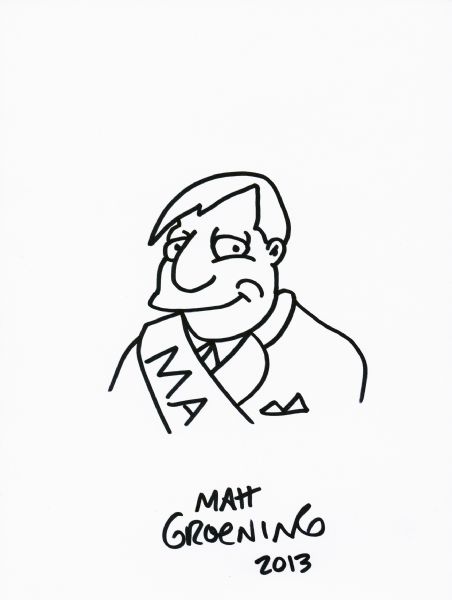 The Simpsons: Matt Groening Rare Hand Drawn & Signed 8" x 10" Sketch of Mayor Quimby! (PSA/DNA)