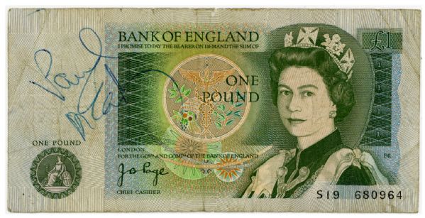 The Beatles: Paul McCartney Rare Signed One Pound British Note (PSA/DNA)