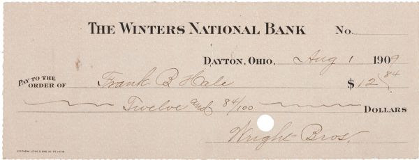 Wright Brothers Signed Bank Check (PSA/DNA)