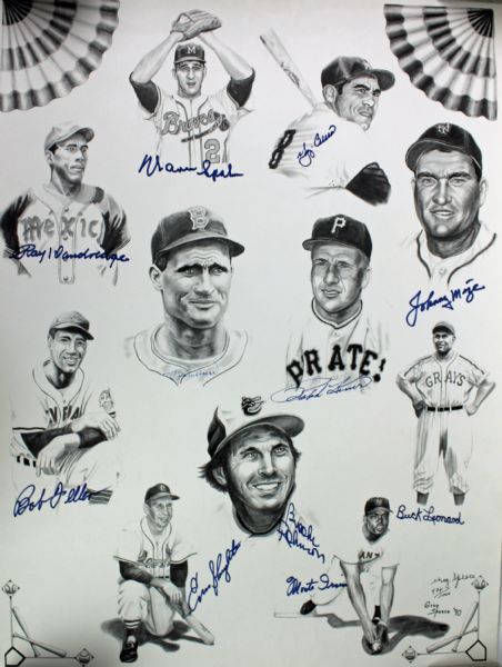 Baseball Legends: Multi-Signed Limited Edition Print w/ Berra, Feller & Others (PSA/DNA)