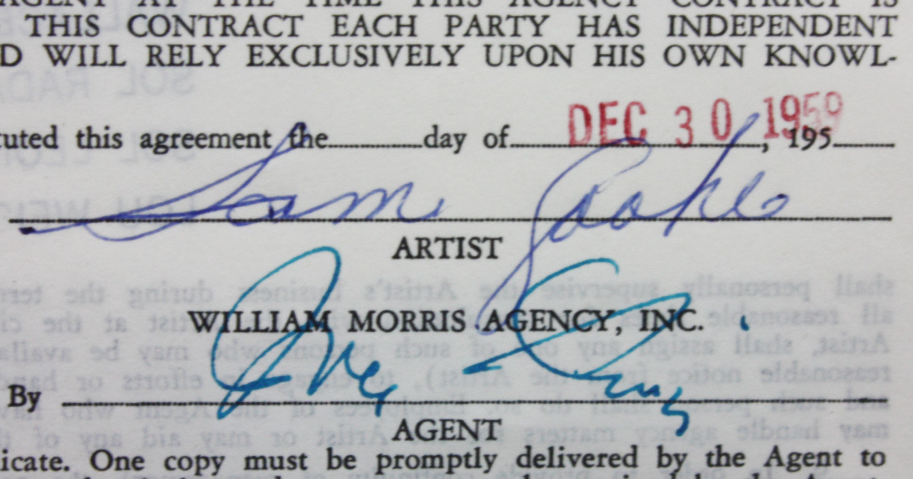 Lot Detail - Vintage 1959 Sam Cooke Signed & Framed 35" x 19" Agent  Contract (REAL/Epperson)