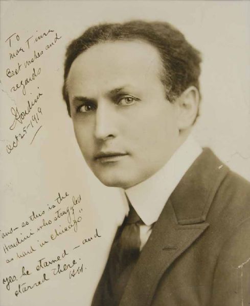 Harry Houdini Signed 7" x 8" Photo w/ ULTRA-RARE "Houdini who struggled so hard in Chicago" Reference Regarding Botched Trick! PSA/DNA Graded MINT 9!