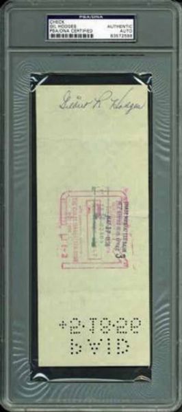 Gil Hodges ULTRA-RARE Signed Payroll Check, One of the Only Known Checks in the Hobby! (PSA/DNA Encapsulated)